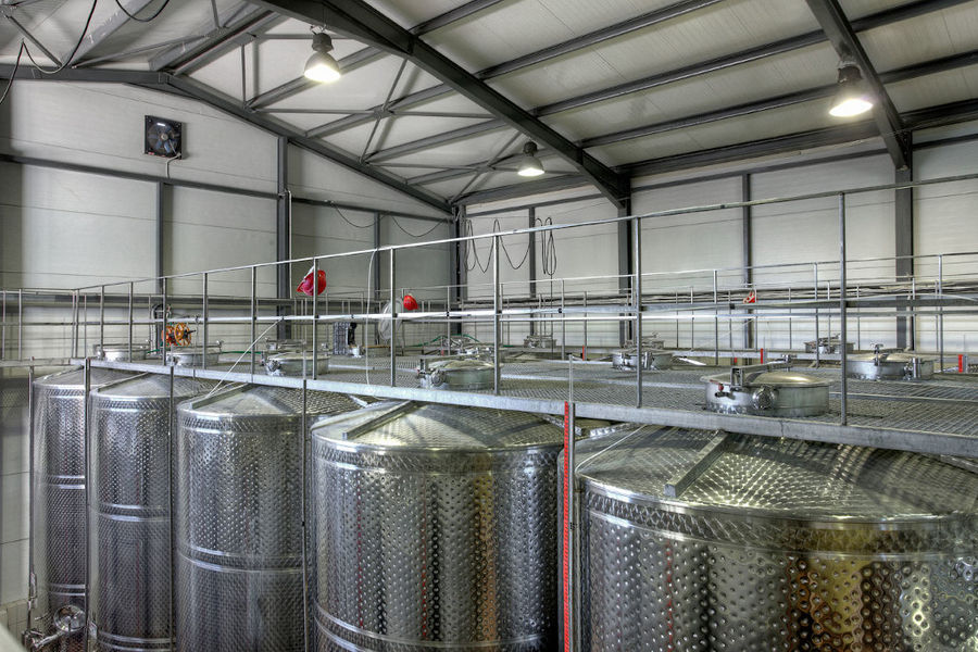 aluminum wine storage tanks at 'Domaine Skouras' facilities